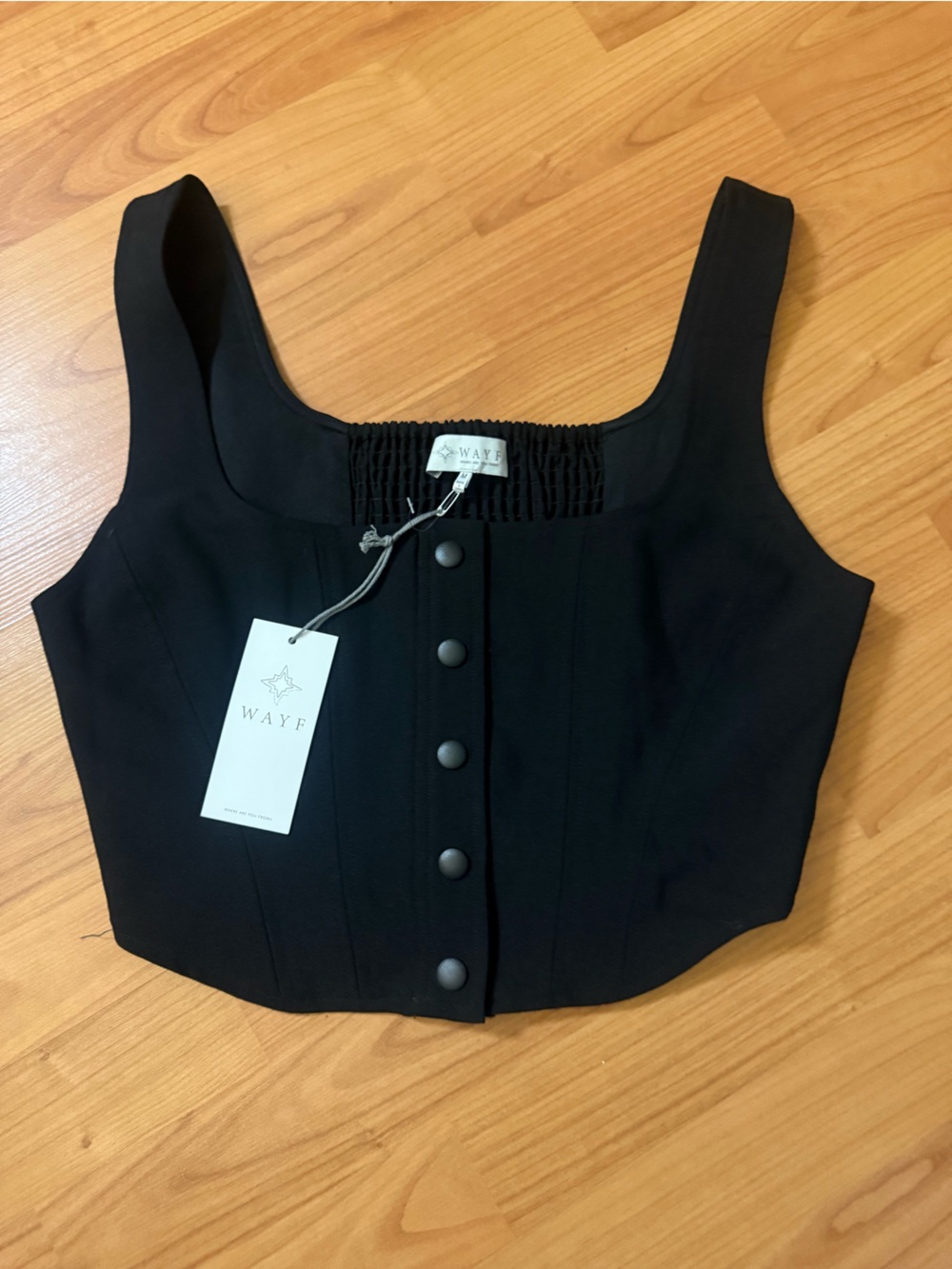 NWT Wayf Black Crop Corset Top Shirt Women Size M Snap Front